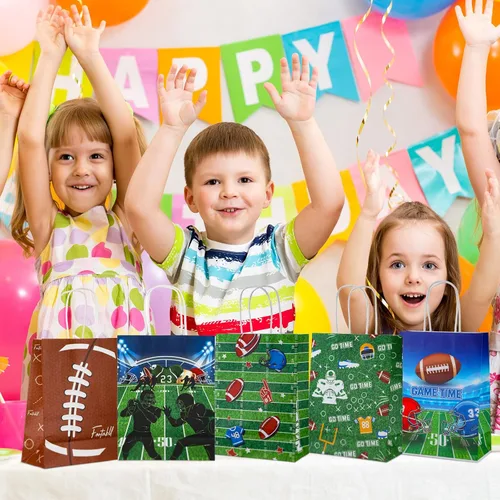 Miniatura 5 de Zonon 20 bolsas de regalo de fiesta de fútbol, bolsas de regalo de papel con patrón de fútbol, golosinas con asas, para equipos deportivos de rugby