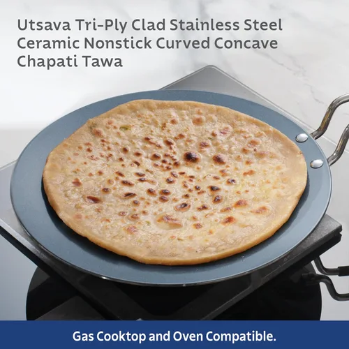 Miniatura 5 de Tramontina Utsava - Sartén para chapati de acero inoxidable recubierto de cerámica con revestimiento triple, cóncava de 10.5 pulgadas