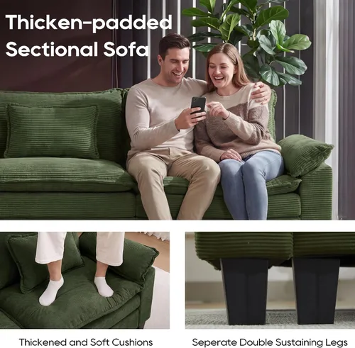 Miniatura 8 de URRED - Sofá seccional modular Cloud, sofá moderno en forma de L de 87" con asiento profundo con otomana y almohadas, ultra cómodos sofás de pana