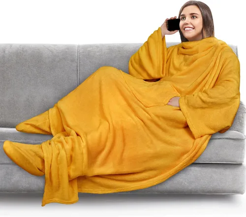 Miniatura 37 de PAVILIA Manta de forro polar con mangas, bolsillos para los pies para mujeres, hombres y adultos, manta de felpa para llevar, cálida manta