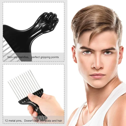Miniatura 4 de 3 piezas de púas de pelo de metal para mujer, peinetas de salón de elevación de espalda con peine de acero inoxidable para mujeres y hombres (negro)