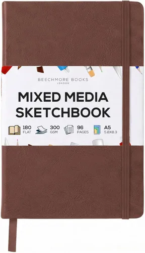 Miniatura 18 de Beechmore Books Cuaderno de bocetos A5 – 14,7x21 cm Cuaderno de bocetos de tapa dura premium de cuero vegano, 96 páginas perforadas de 300 g/m²