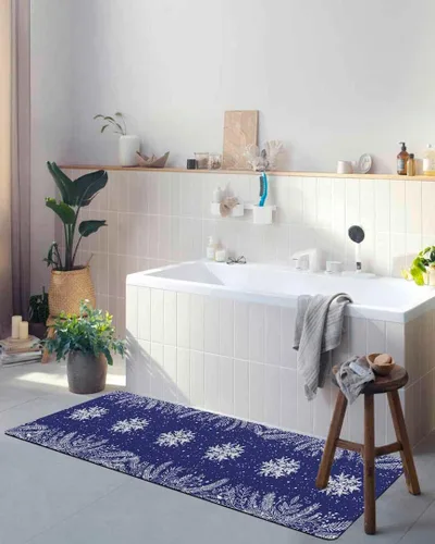 Miniatura 5 de Tapete de baño de copos de nieve azul marino para bañera, antideslizante, de secado rápido y absorbente, tierra de diatomeas, fregadero, dormitorio