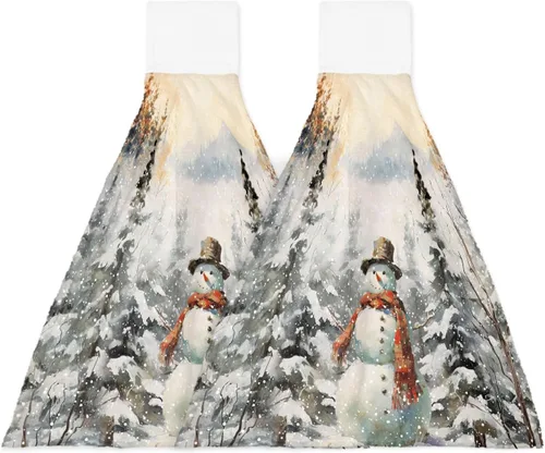 Miniatura 15 de Toallas de cocina de Navidad, muñeco de nieve, bosque de invierno, con lazo, para colgar en la nieve, toallas de cocina para colgar en la nieve