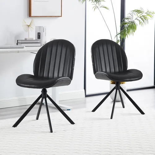 Miniatura 8 de Silla de oficina giratoria de piel sintética, sin ruedas, pequeña y cómoda silla de escritorio sin brazos de mediados de siglo, bonitas sillas
