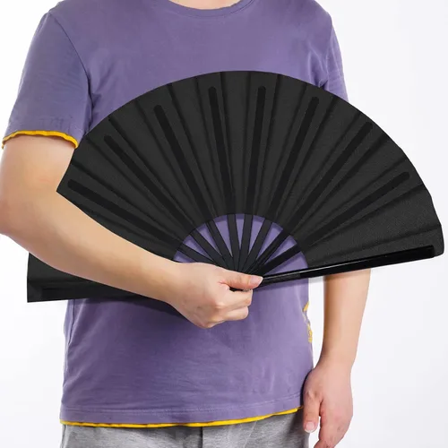 Miniatura 7 de Paquete de 2 ventiladores plegables grandes de mano, abanicos plegables de mano chinos de tela de nailon de Tai Chi, ventilador de Kung Fu chino
