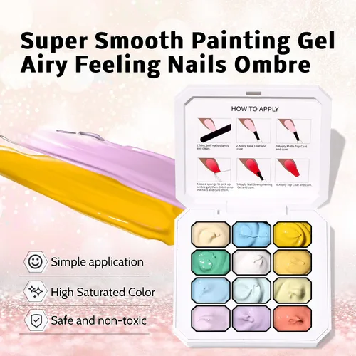 Miniatura 3 de Paleta de Esmalte de Uñas en Gel Sponge Pat, 12 Colores para Mezclar Ombré Degradado, Pintura Degradada para Arte de Uñas, Sin Limpieza, Curado