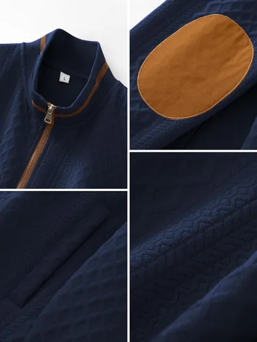 Miniatura 6 de Riskrole - Chaqueta ligera para hombre de jacquard, con cremallera completa, cuello alto, estilo bomber, casual, elegante, chaqueta varsity