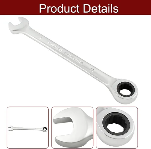 Miniatura 4 de Jiozermi Llave combinada de trinquete de 0.433 in, llave de trinquete métrica de 72 dientes SAE 12 puntos de trinquete de caja terminada herramientas