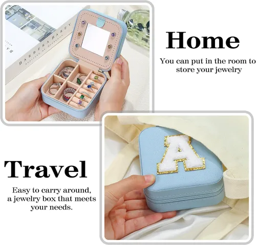 Miniatura 4 de Parima - Joyero pequeño esencial para viajes, organizador de joyerìa, regalo de hija para mamá, azul cielo, letra T