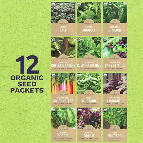 Miniatura 2 de Paquete variado de semillas orgánicas de verduras saludables, 12 paquetes individuales, temporada 2026, rúcula, col rizada, acelgas, espinacas