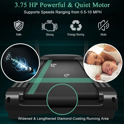 Miniatura 9 de GYMAX Cinta de correr plegable de 3.75 HP, caminadora inclinada automática del 1 al 15% con control de aplicación GYMAX App, 12 programas