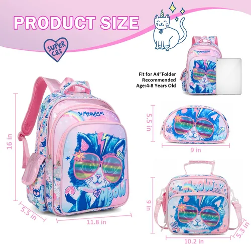Miniatura 2 de Mochila para niñas, mochila escolar para niñas, Lindos juegos de gatos, Classic