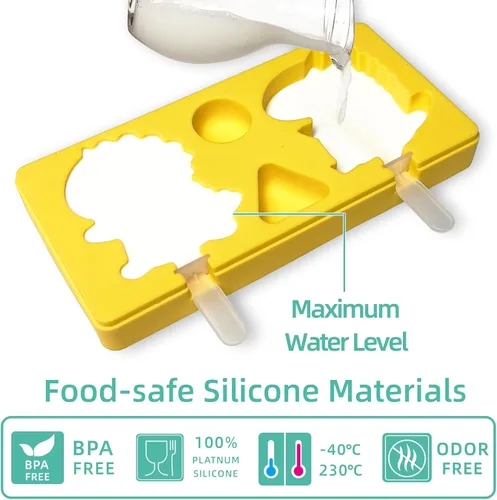 Miniatura 2 de Moldes de Paletas de Dibujos Animados para Niños - Paquete de 4, Moldes de Helados de Silicona Grado Alimenticio de 10 Cavidades, con Palitos