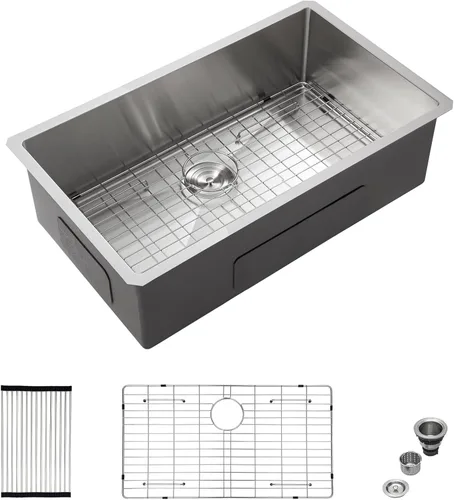 Miniatura 2 de Mocoloo Fregadero de Cocina Empotrado 33 – Fregadero de Cocina Empotrado de 33 x 19 Pulgadas de Acero Inoxidable Calibre 16 de Un Solo Tazón Bajo