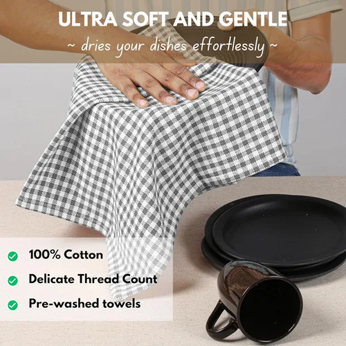 Miniatura 6 de Native Fab Paquete de 12 toallas de cocina a cuadros a cuadros, de algodón, duradero, lavable, de 16 x 26 pulgadas, paños de cocina, suaves y Gris