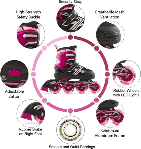 Miniatura 8 de Xino Sports Patines en línea para niños y niñas – Patines ajustables con ruedas iluminadas LED – Patines juveniles para interiores y exteriores