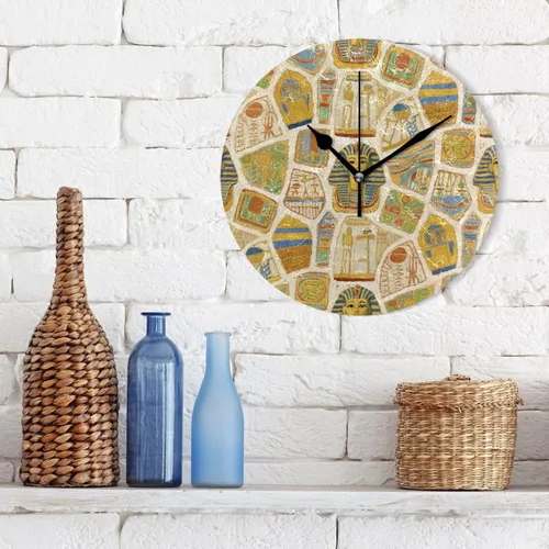 Miniatura 3 de Pintura de arte beige egipto retro 10 pulgadas redondo niños habitación reloj de pared no tictac moderno para oficina aula comedor reloj para cocina