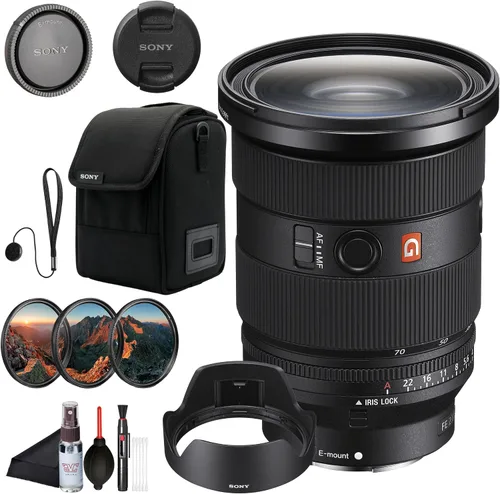 Sony FE 0.945-2.756 in F2.8 GM II Lente de zoom estándar – Óptica G Master ligera, rendimiento expansivo de poca luz SEL2470GM2, kit de filtro, tapa
