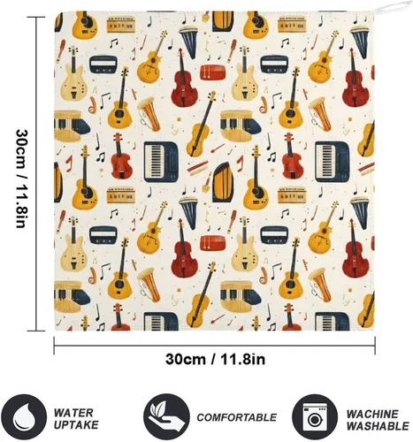 Miniatura 2 de Toallas de mano con estampado de instrumentos musicales retro para baño, cocina, bonitas toallas de cocina colgantes con lazo para colgar, toalla