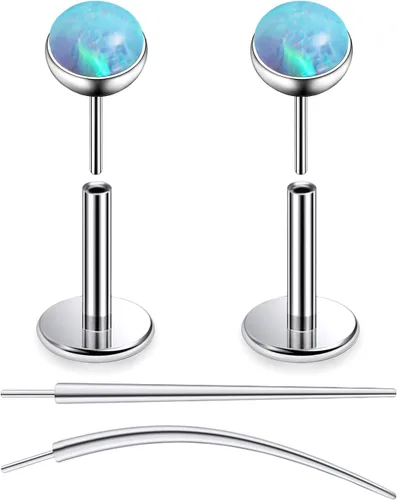 Miniatura 55 de F136 - Aretes de titanio 20/18/16G sin rosca, con parte trasera plana, multicolor, ópalo, nariz, labret Medusa Monroe, piercing con forma cónica