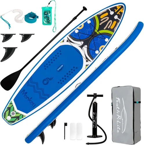 Miniatura 12 de FEATH-R-LITE Tabla de remo inflable para adultos SUP con bomba de accesorios premium, pala ajustable, correa, tres aletas, mochila