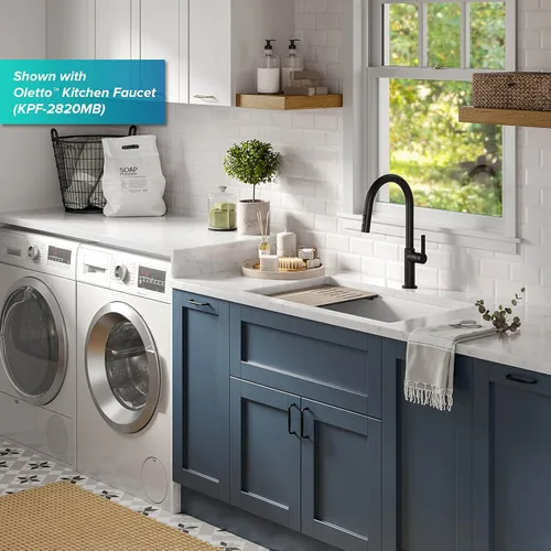 Miniatura 2 de KRAUS Bellucci Fregadero de cocina de granito con estación de trabajo empotrado de 30 pulgadas en negro metálico con accesorios, KGUW2-30MBL