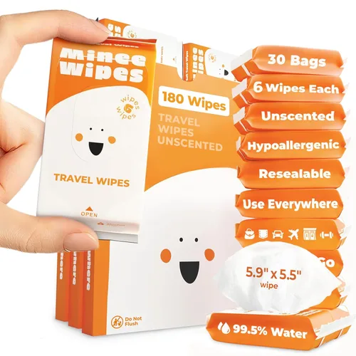 Toallitas de Viaje Imposibiliblemente Compactas - 99.5% de Agua - Seguras para Piel Sensible y Hipoalergénicas, Recerradables, Gruesas y Duraderas -