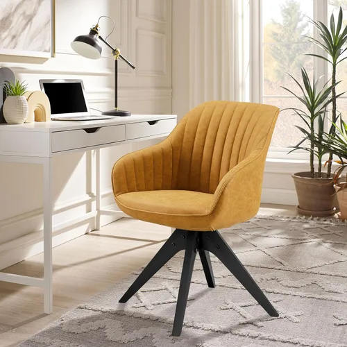 Miniatura 34 de Zouron Silla giratoria moderna de mediados de siglo con patas de metal dorado, silla de escritorio tapizada sin ruedas, silla de oficina lateral Oro