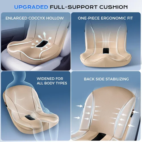 Miniatura 3 de Coverado Cojín de asiento de automóvil y almohada de apoyo lumbar, de una pieza, de piel de napa, espuma viscoelástica, ergonómico, para el dolor