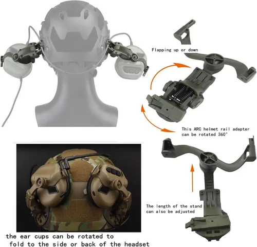 Miniatura 2 de Accesorios de adaptador de riel ARC de rotación de ángulo múltiple para auriculares tácticos Verde
