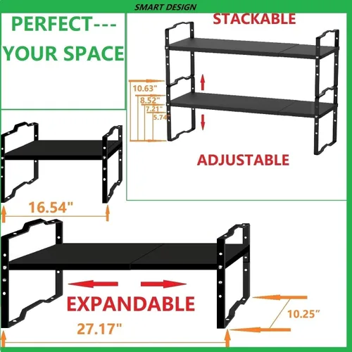 Miniatura 3 de Jojocross Estante expandible para organizador de gabinete, ajustable y apilable, estante de especias en la cocina y el baño más, encimera, armario