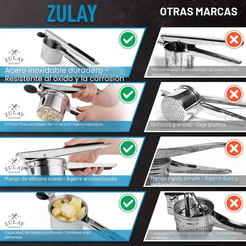 Miniatura 7 de Zulay Kitchen Ricer de papas grande de 15 onzas, triturador de papas de acero inoxidable resistente y triturador para puré de papas, triturador