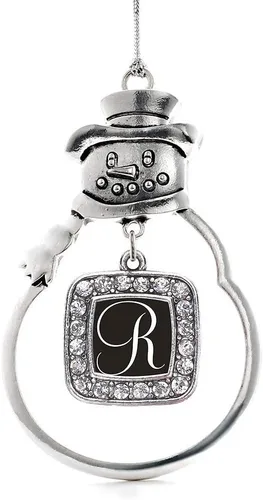 Miniatura 238 de Inspired Silver - Adorno de rodillo de reina - Adorno cuadrado de plata con muñeco de nieve con joyas de circonita cúbica