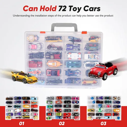Miniatura 2 de Organizador de juguetes. 72 compartimentos. Caja de almacenamiento de juguetes compatible con autos Hot Wheels, autos Matchbox, mini juguetes