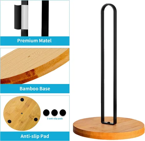 Miniatura 5 de TONLEA Toallero de madera para encimera, soporte para toallas de cocina con base antideslizante para baño, color negro, 2