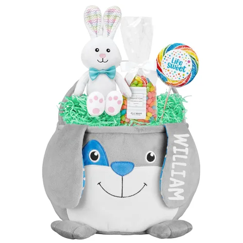 Miniatura 19 de Let's Make Memories - Canasta de Pascua personalizada con amigos peludos, canasta para niños, diseño de conejito de Pascua azul, solo incluye