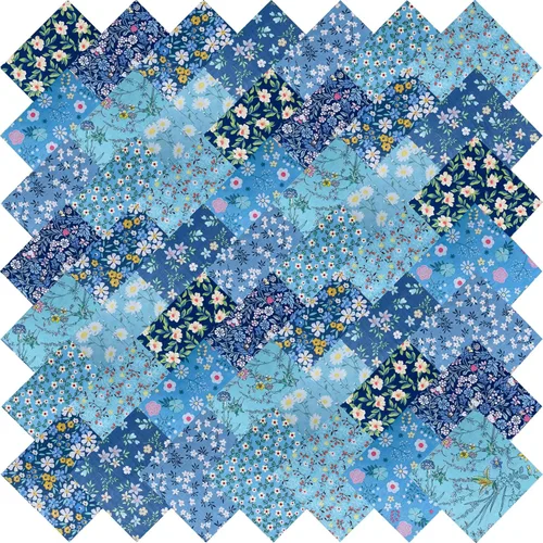 5" x 5" 50 PIEZAS 100% Algodón Paquetes de Tela Floral Cuadrada para Acolchado, Suministros para Costura DIY y Principiantes en Acolchado_Azul