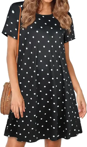 Miniatura 23 de Vestidos de verano para mujer, informales, holgados, estilo camiseta, florales, de manga corta, con vuelo y bolsillos, para la playa