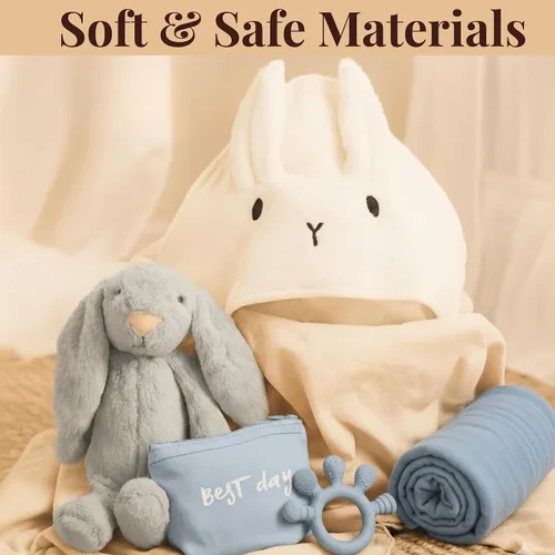 Miniatura 8 de Juego de cestas de regalo para bebé con adorables artículos esenciales para recién nacidos para bebé niña y niño, cestas de regalo de calidad