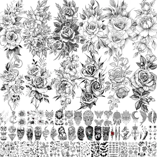 Miniatura 17 de VANTATY - Tatuajes temporales, diseño de flor 011