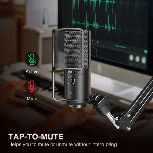Miniatura 4 de FIFINE - Micrófono USB para podcast, micrófono condensador para PC con soporte de brazo extensible, botón de silencio, kit de micrófono Plug & Play