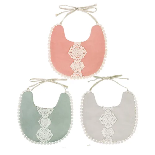 Miniatura 12 de Babero para niña, reversible, impermeable, hecho a mano, de algodón natural, babero, 0-12 meses, paquete de 2 (color blanco roto, 0-12 meses)
