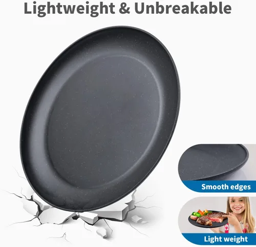 Miniatura 2 de MISS BIG Platos de paja de trigo de 25 cm, juego de 4 platos de plástico reutilizables, platos de cena para niños y adultos, aptos para lavavajillas
