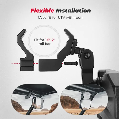 Miniatura 4 de KEMIMOTO Espejo Central UTV, Abrazadera de Aluminio Ajustable Espejo Retrovisor UTV se Ajusta a Jaula Antivuelco de 1.5"-2" y Compatible con Polaris