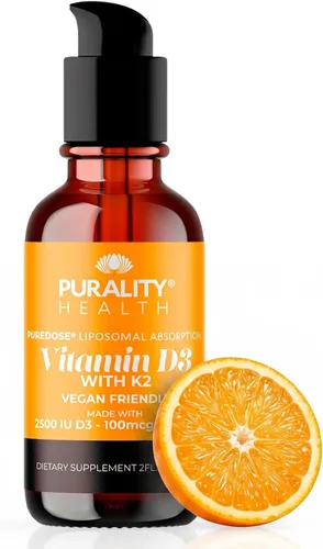 PURALITY HEALTH Vitamina D3 con suplemento líquido K2, vegano, absorción mejorada liposomal micelle, sin OMG, suministro para 30 días