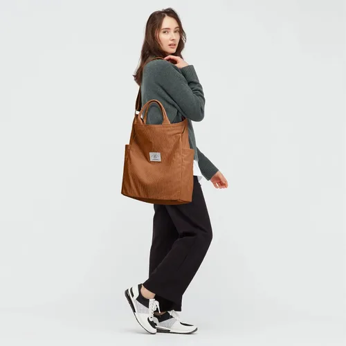 Miniatura 2 de KALIDI Bolso de mano de pana, bolso grande tipo mensajero para hombro, antisalpicaduras, bolsa cruzada con cremallera, casual, trabajo, compras