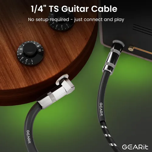 Miniatura 4 de GEARit Cable de instrumento de audio (10 pies) en ángulo recto a recto de 1/4 de pulgada macho a macho para cable AMP, base y guitarra eléctrica