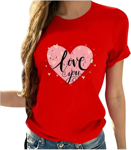 Miniatura 39 de Camisetas de manga corta con estampado de corazón para mujer, camisetas de ajuste regular, linda y divertida, ropa de regalo 2023