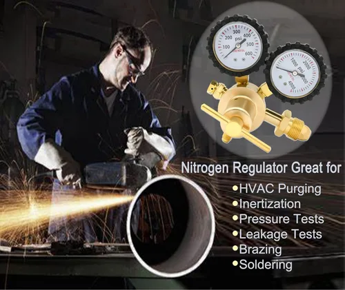 Miniatura 3 de Regulador de Nitrógeno 0-600PSI CGA580 Entrada, Conexión de Salida de Llama Macho de 1/4 Pulgada, Manija de Servicio Pesado, Válvula de Alivio